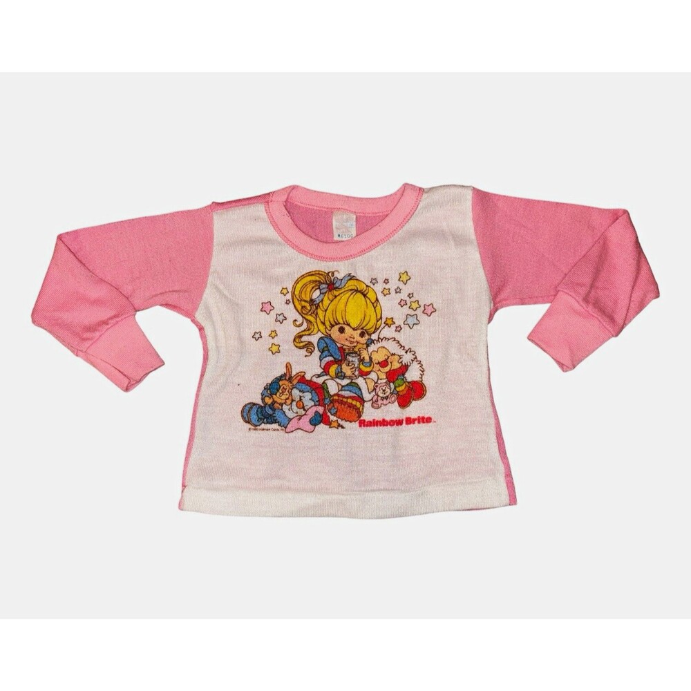 VTG 80s Rainbow Brite Girls Long Sleeve Shirt Pink/White